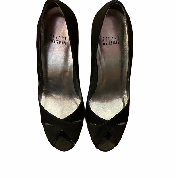 HP! Stuart Weitzman Eveswag black satin 8 peep toe - Picture 2 of 6